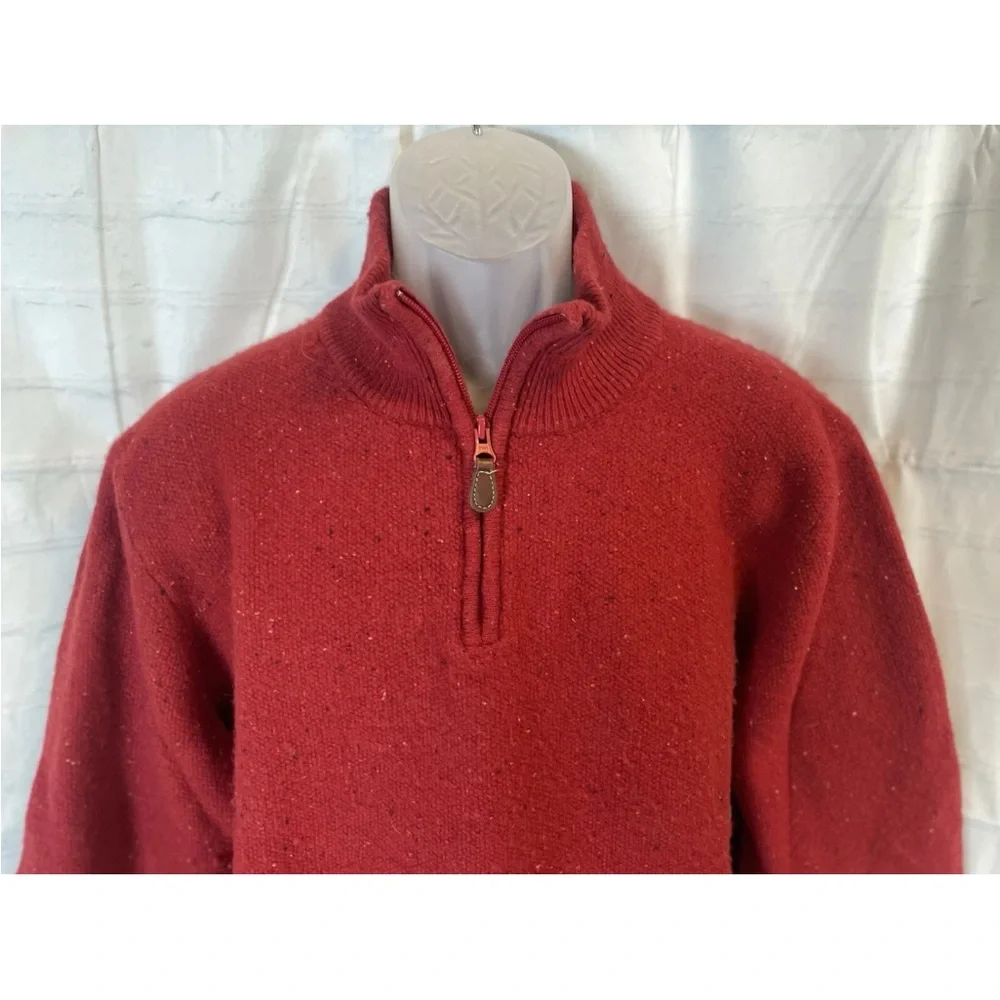 Jos. A. Bank Men's Lambswool Knit Sweater Pullover‎ with Leather Pull Zipper Red